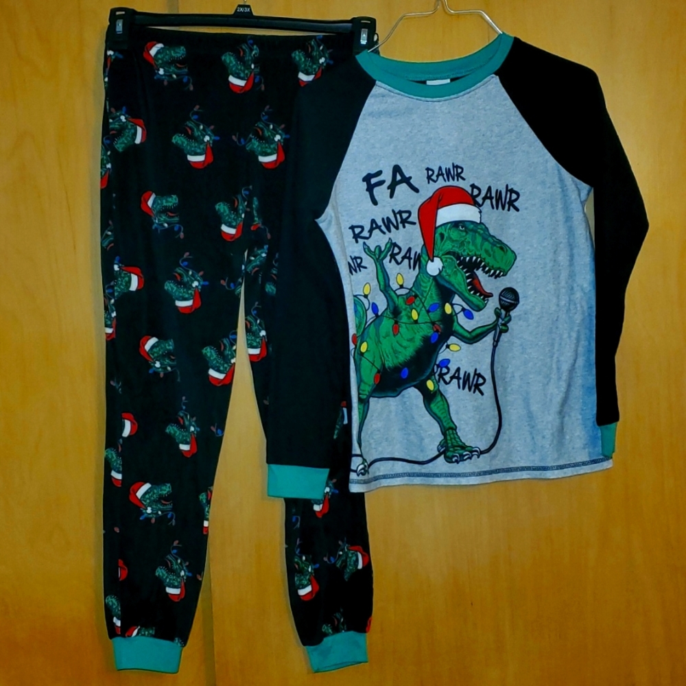 Jellifish Kids Christmas Dino PJ Shirt & Pant Set Size LG (10/12)